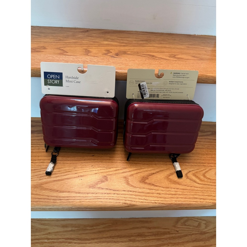 Set of 2 Open Story Hardside Mini Case Travel Organizers Burgundy Red - NWT